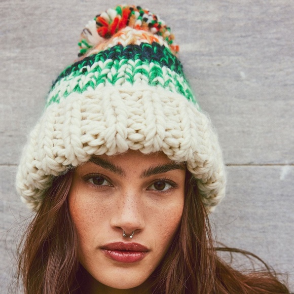 NEW Free People Tide Stripe Knit Pom Beanie Ivory - Picture 8 of 16